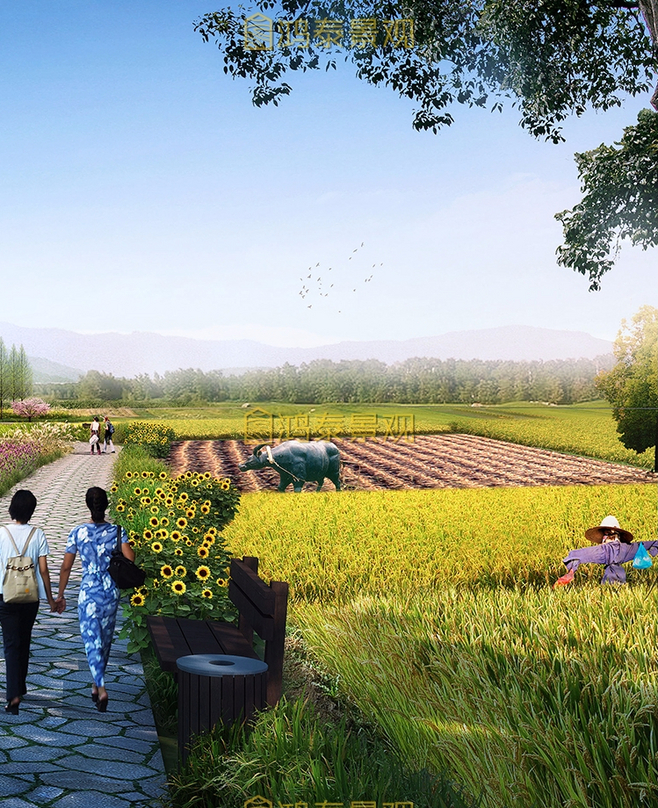 新農村景觀規劃菜園田野旅游效果圖PS素材.